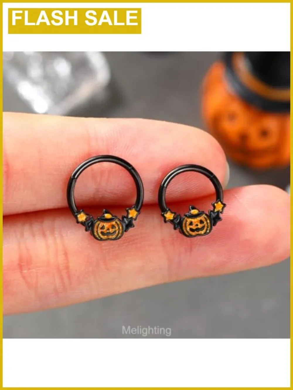 16G Stainless Steel 316L Pumpkin Septum Ring 8mm Clicker Halloween Body Jewelry